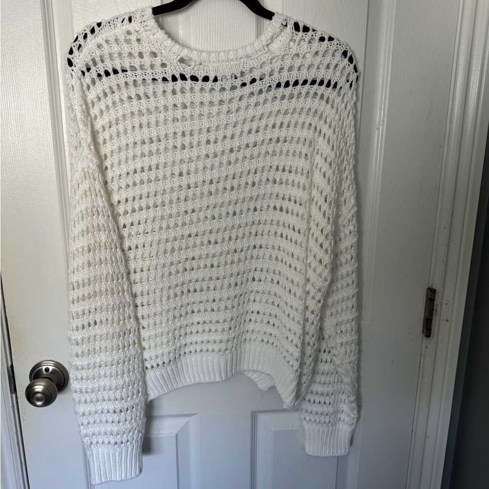 RSQ White Open-Knit Crew Neck Sweater